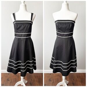 WHBM Wide Strap/Strapless Black White Piping Fit n Flare Dress Size 6